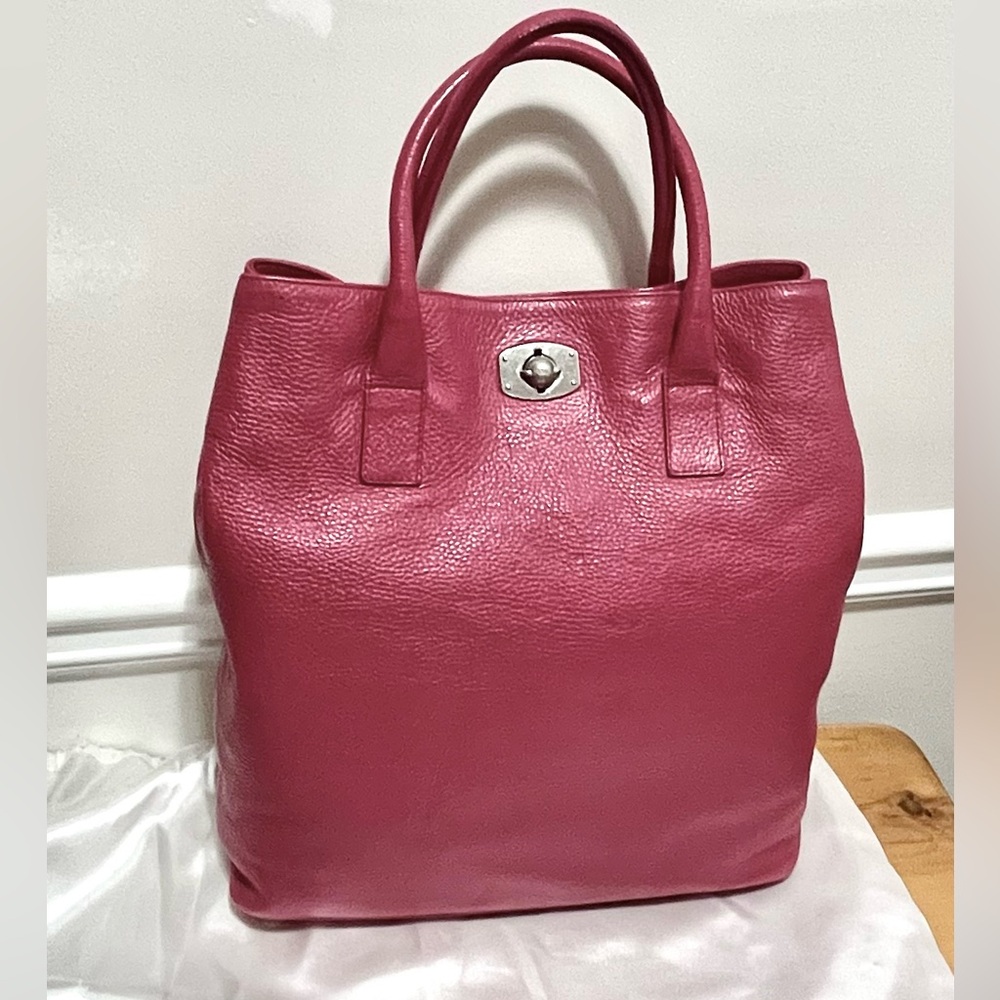 FURLA Appaloosa Bag - Raspberry/Dark Pink Pebbled Leather Large Tote Purse - Picture 16 of 16